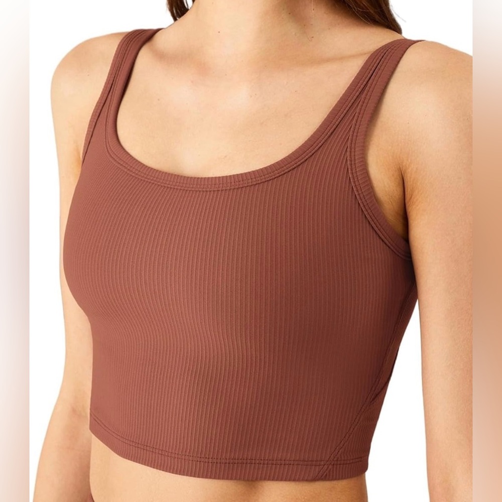 Seamless Ribbed Brown Workout Crop Top
